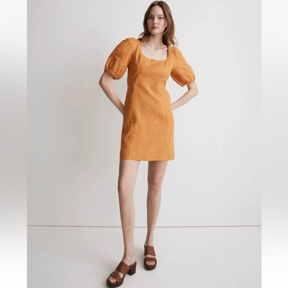 Madewell Maisie Mini Linen Dress Ochre Fresco Orange NWT Size 0 - Picture 1 of 8